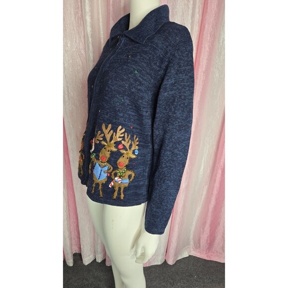 Tiara International Vintage Embellished Rhinestone Reindeer Sweater Size Large - Picture 9 of 13